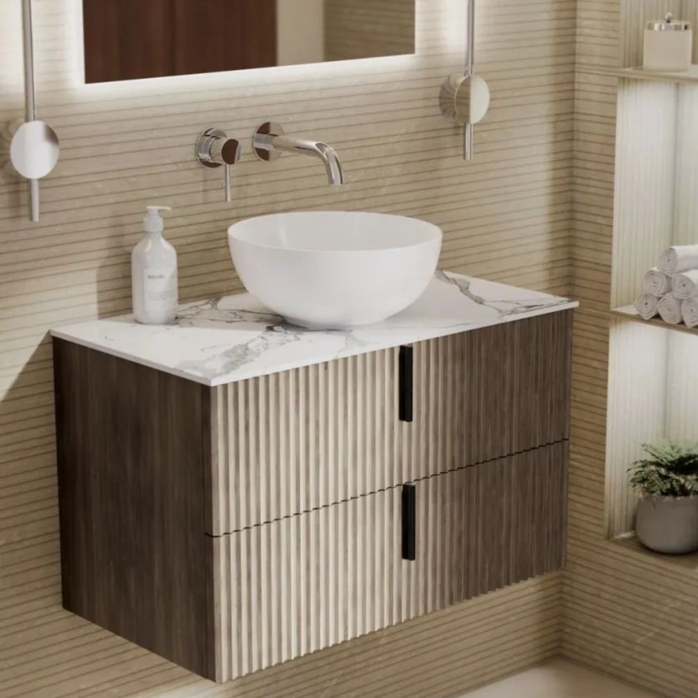 Lifestyle image of Marlow Rockford 800mm Wall-Hung Vanity Unit & Statuario Marble Worktop